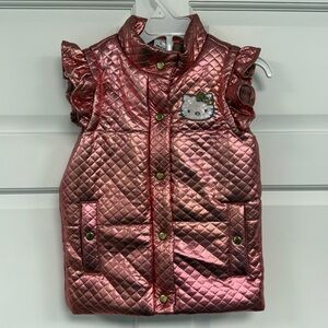 NWT Hello Kitty Metallic Quilted Vest Rose Gold Pink Girls 6 Sequin Bling Logo
